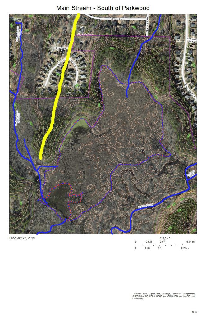 A map of the wetlands on the main stream of Northeast Creek south of Parkwood